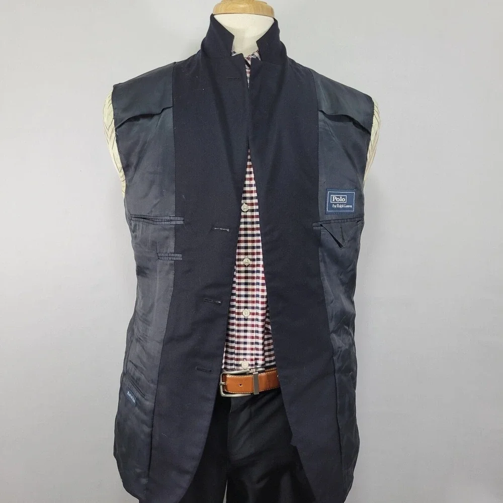 Polo Ralph Lauren Mens Sport Coat Blazer Three Button Black Navy? Twill Wool 42R